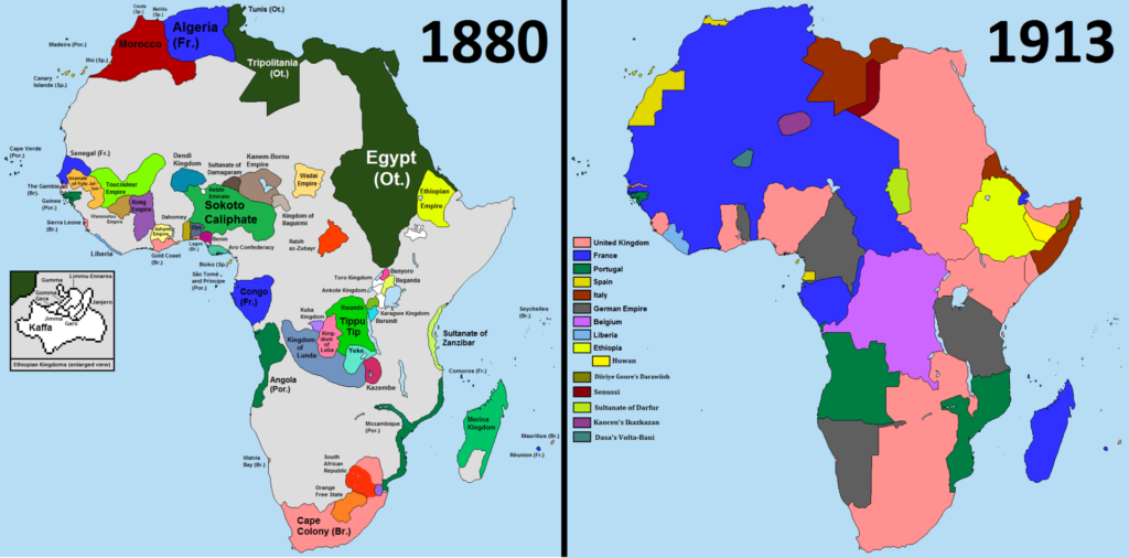 アフリカの植民地分割図(1880-1913)