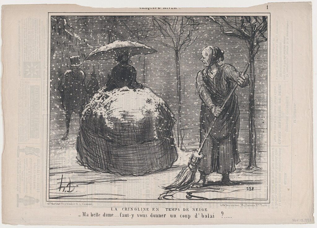 オノレ・ドーミエの風刺画「雪の日のクリノリン」(1858年)